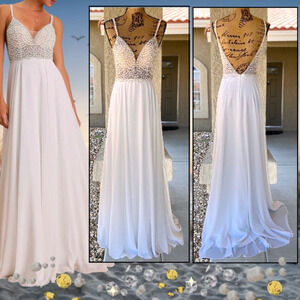 Lulus True Love White Beaded Rhinestone Maxi Dress Size M